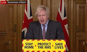 Picture of prime minister Boris Johnson at a Downing Street news conference